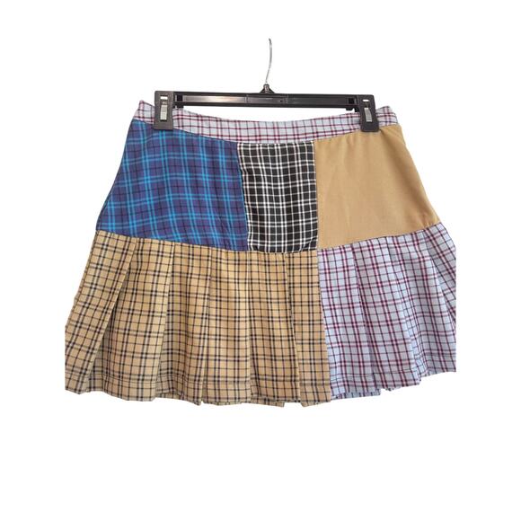 Forever 21 Patchwork Plaid Pleated Mini Skirt M Y2K Grunge Preppy Academia 90s - Picture 5 of 5